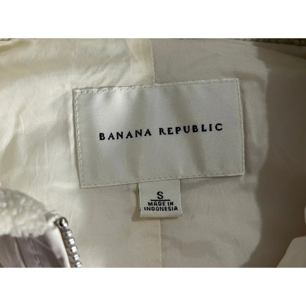 Banana Republic Womens Puffer Vest Cream Sherpa Lined Collar Small Off White